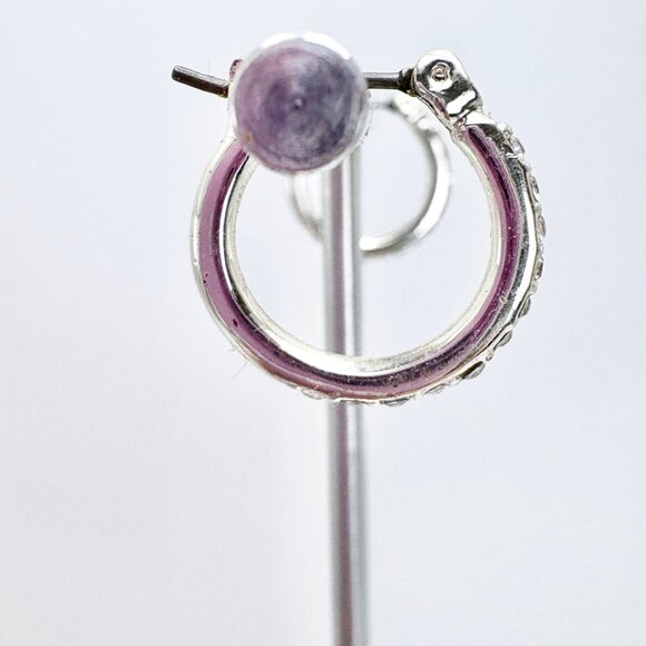 Silver Plated Small Cubic Zirconia Hoop Earrings Hinged Posts Sz 2/3" Diameter - Picture 2 of 9